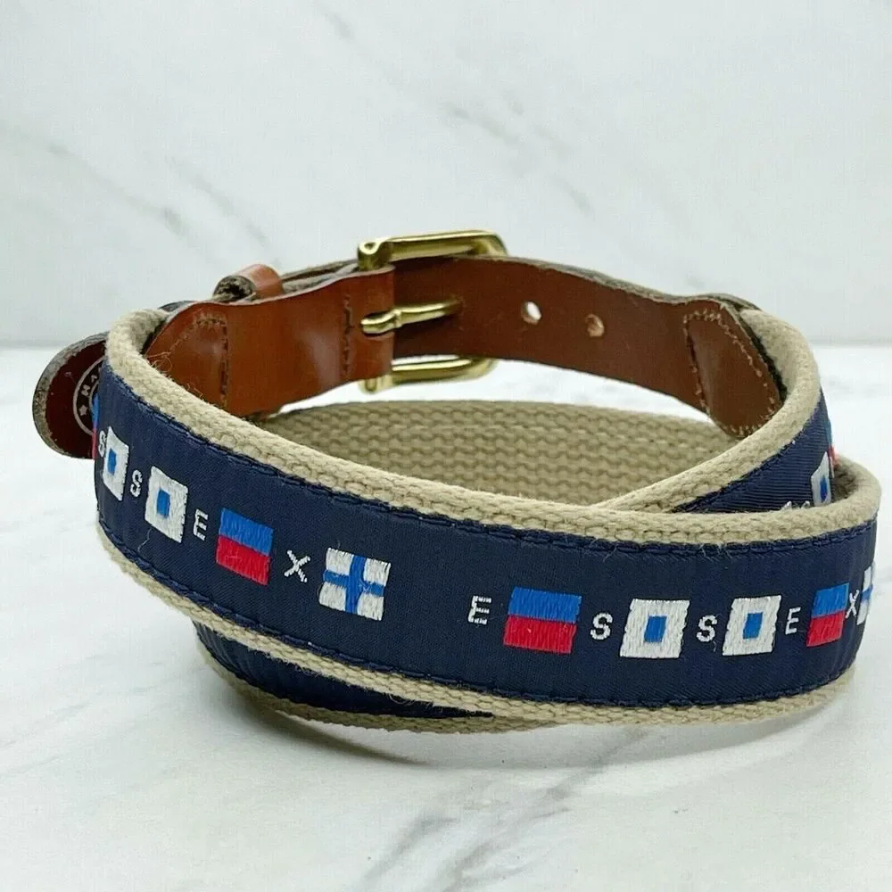 LeatherMan Nautical Flag Embroidered Leather Belt Made USA ✨